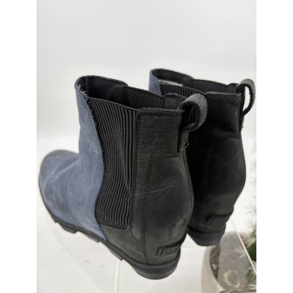 Sorel Joan Of Arctic Wedge Chelsea Ankle Boots Size 8.5 Blue Black Leather